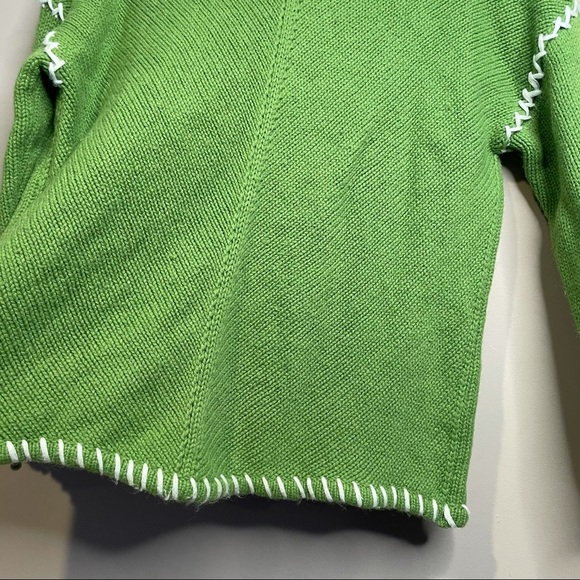 SUNDANCE Green & White Lambswool Blend Boxy Pullover Sweater - Sz Small - Picture 3 of 7